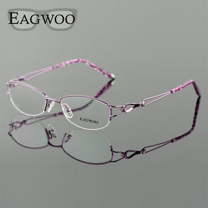 Metel Alloy  Eyeglasses Half Rim Optical Frame Prescription Women Spectacle Reading Myopia Flower Eye Glasses Purple Blue  52223