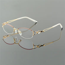Carica l&#39;immagine nel visualizzatore di Gallery, Metel Alloy  Eyeglasses Half Rim Optical Frame Prescription Women Spectacle Reading Myopia Flower Eye Glasses Purple Blue  52223
