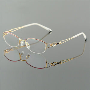 Metel Alloy  Eyeglasses Half Rim Optical Frame Prescription Women Spectacle Reading Myopia Flower Eye Glasses Purple Blue  52223