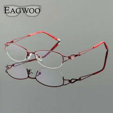 Carica l&#39;immagine nel visualizzatore di Gallery, Metel Alloy  Eyeglasses Half Rim Optical Frame Prescription Women Spectacle Reading Myopia Flower Eye Glasses Purple Blue  52223