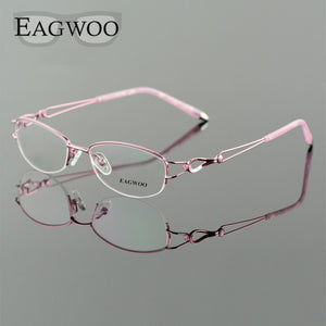 Metel Alloy  Eyeglasses Half Rim Optical Frame Prescription Women Spectacle Reading Myopia Flower Eye Glasses Purple Blue  52223