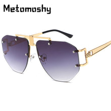 Load image into Gallery viewer, Metomoshy 2023 Oversized Sunglasses Women Rimless Big Sunglass for Woman Metal Frame Shades Female Black Grey Lens Glasses UV400