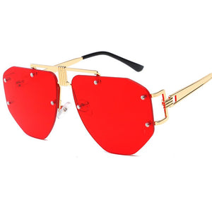 Metomoshy 2023 Oversized Sunglasses Women Rimless Big Sunglass for Woman Metal Frame Shades Female Black Grey Lens Glasses UV400