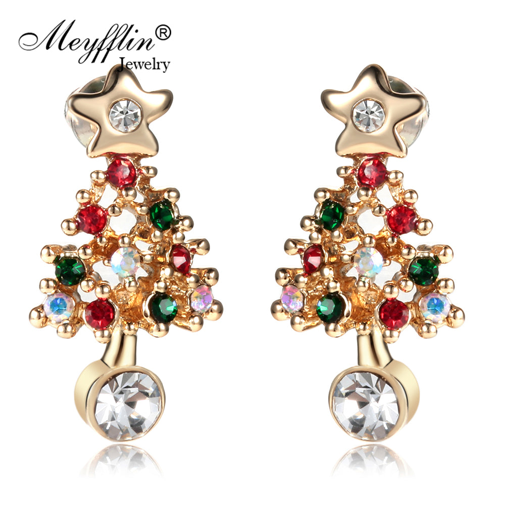 Fashion Christmas Tree Earrings for Women 2017 Vintage Colorful Crystal Stud Earring Gold Color Jewelry Female brincos