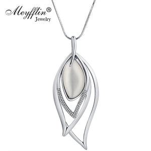 Long Necklaces & Pendants Vintage Silver Chain Crystal Opal Leaf Maxi Necklace Fashion Jewelry For Women Collier