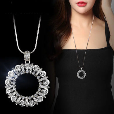 Silver Color Chain Long Necklaces for Women Fashion Circle Round Crystal Necklaces & Pendants Choker Jewelry Bijoux