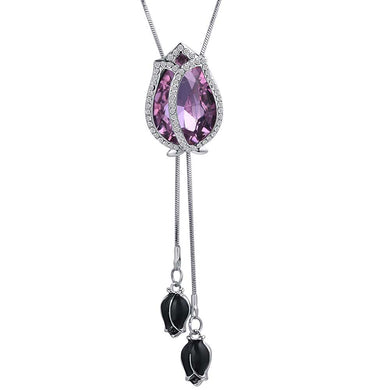 Tulip Flower Crystal Necklace for Women Fashion Silver Color Chain Long Necklaces & Pendants Collier Maxi Jewelry