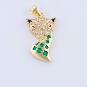 Micro Pave AAA Zircon Animal Charm Link Chain Necklace Copper Metal Green Enamel Fox Pendant&Necklace Handmade DIY Craft