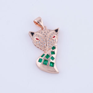 Micro Pave AAA Zircon Animal Charm Link Chain Necklace Copper Metal Green Enamel Fox Pendant&Necklace Handmade DIY Craft
