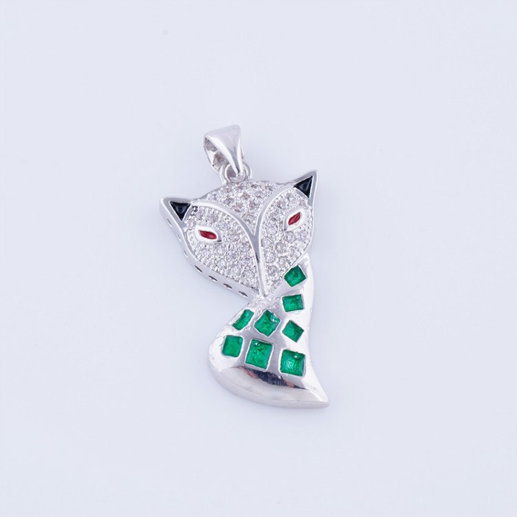 Micro Pave AAA Zircon Animal Charm Link Chain Necklace Copper Metal Green Enamel Fox Pendant&Necklace Handmade DIY Craft