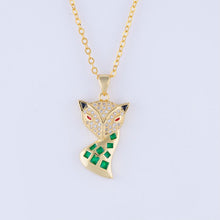 Load image into Gallery viewer, Micro Pave AAA Zircon Animal Charm Link Chain Necklace Copper Metal Green Enamel Fox Pendant&amp;Necklace Handmade DIY Craft