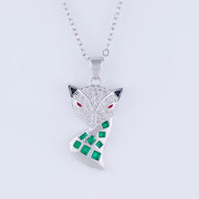 Load image into Gallery viewer, Micro Pave AAA Zircon Animal Charm Link Chain Necklace Copper Metal Green Enamel Fox Pendant&amp;Necklace Handmade DIY Craft