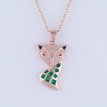 Load image into Gallery viewer, Micro Pave AAA Zircon Animal Charm Link Chain Necklace Copper Metal Green Enamel Fox Pendant&amp;Necklace Handmade DIY Craft