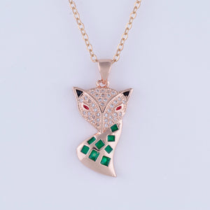 Micro Pave AAA Zircon Animal Charm Link Chain Necklace Copper Metal Green Enamel Fox Pendant&Necklace Handmade DIY Craft