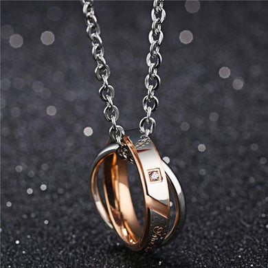 Titanium Jewelry Titanium Couple Necklaces Romantic Double-Circles Necklace Come With Chain Rose Gold/Black