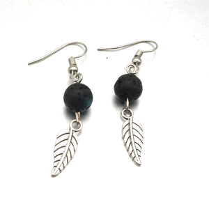 Mini Leaf Charms Earrings 8mm Aromather Black Lava Bead DIY Essential Oil Diffuser Earrings Jewelry