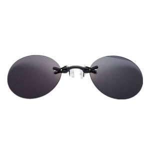 Mini Occhiali da sole senza montatura Clip-on Naso Rotondo Senza montatura Occhiali da uomo retrò Occhiali da pilota Солнцезащитные очки без оправы 