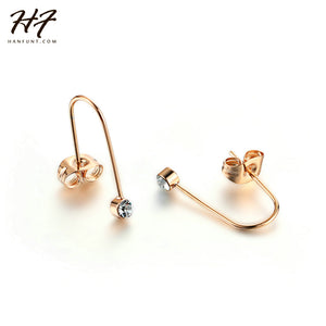 Mini U-type with Clear Austrian Cubic Crystal Rhinestones Rose Gold Color Drop Earrings Jewelry for Women E489
