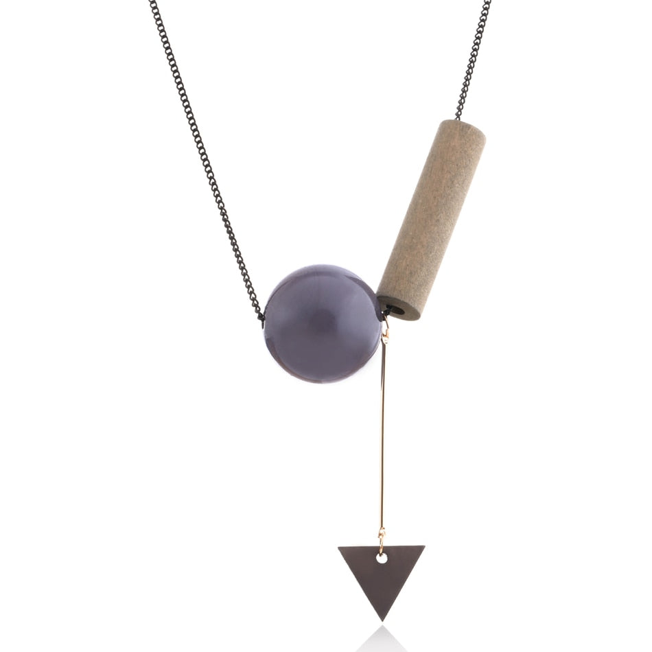 Minimalist Necklaces Pendants for Women Wooden Geometric Triangular Necklace with Beads New Arrival Jewelry for Gifts MX041