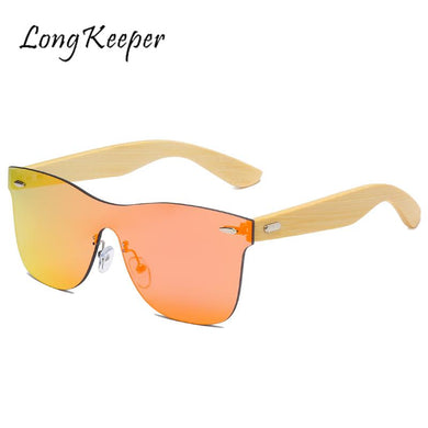 Mirror Lens Square Sunglasses Men Wooden Legs Sunglasses One Piece Driving Glasses Wood Bamboo Arms Oculos De Sol Masculino