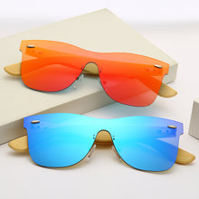 Load image into Gallery viewer, Mirror Lens Square Sunglasses Men Wooden Legs Sunglasses One Piece Driving Glasses Wood Bamboo Arms Oculos De Sol Masculino