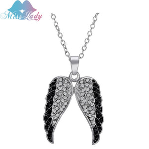 Jewelry Necklace Silver color Female Angle Wing Romantic Heart Crystal Necklace Pendant MLFY1101