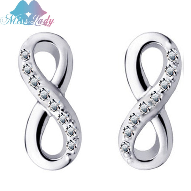 Lover's RingGold color Rhinestone Crystal infinity stud earrings Fashion Jewelry for women 1M018