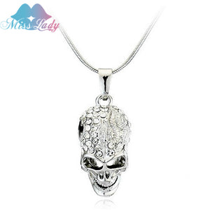 New 2017 Gold color Crystal Skull Skeleton Necklaces & Pendants Wholesales Fashion Jewelry for women men MK131