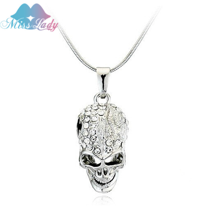 New 2017 Gold color Crystal Skull Skeleton Necklaces & Pendants Wholesales Fashion Jewelry for women men MK131