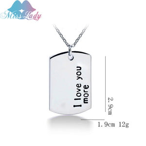 Romantic sweet words love letter couple engraving i love you more tags fashion Pendant love Necklace for wome MLA01-20