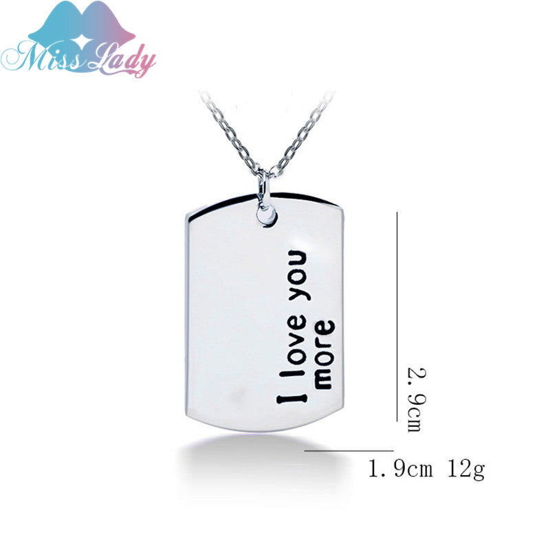 Romantic sweet words love letter couple engraving i love you more tags fashion Pendant love Necklace for wome MLA01-20