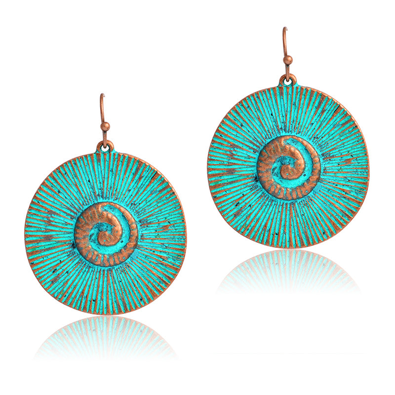 Vintage Bronze swirl eddy Round Drop Earrings Danglers Bohemia Ethnic Retro Charm Earrings BOHO jewelry for women