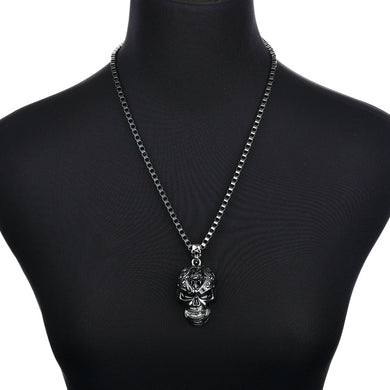 Gothic Black Gun Plated Metal Big Skull Pendant Necklace Men Jewelry Steampunk Necklace Fashion Jewelry