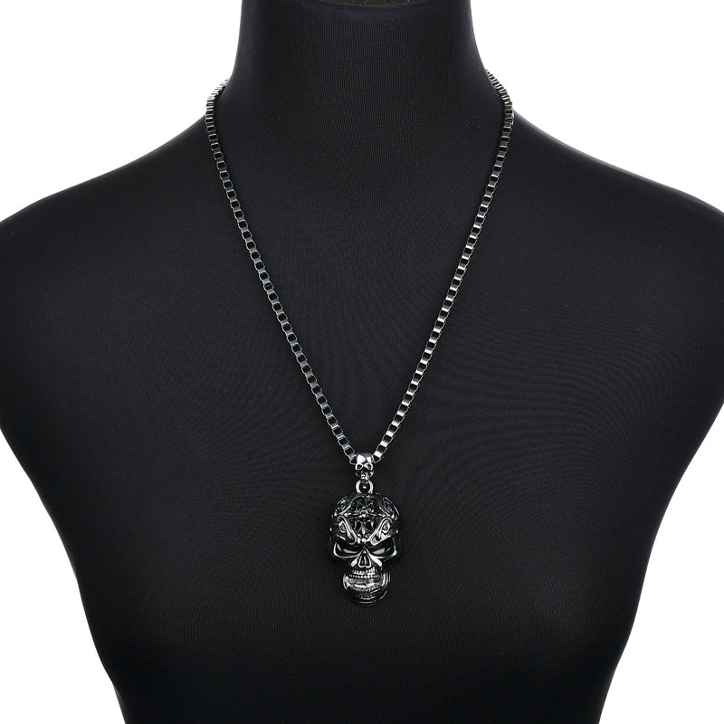 Gothic Black Gun Plated Metal Big Skull Pendant Necklace Men Jewelry Steampunk Necklace Fashion Jewelry