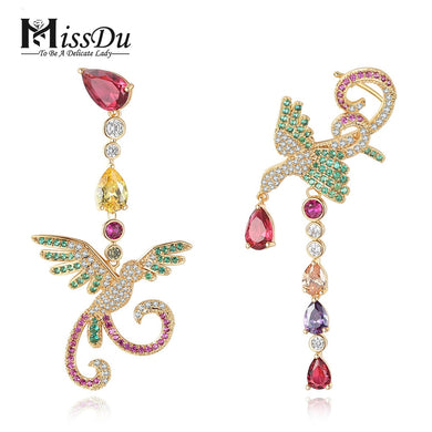 MissDu Phoenix earrings 3A zircon drill temperament maid asymmetrical zircon Stud Earrings