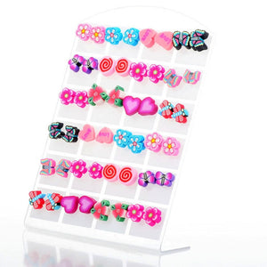 Mixed 24 Pairs Children Kids Polymer Cl Stud Earrings Women Girls Cute Fashion Ear Piercing Jewelry Gifts