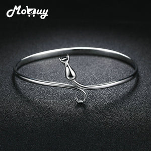 Lovly Cat Design 100% 925 Sterling Silver Adjustable Bracelet & Bangle Cute Fine Jewelry For Women Anti Allergy MBHY002