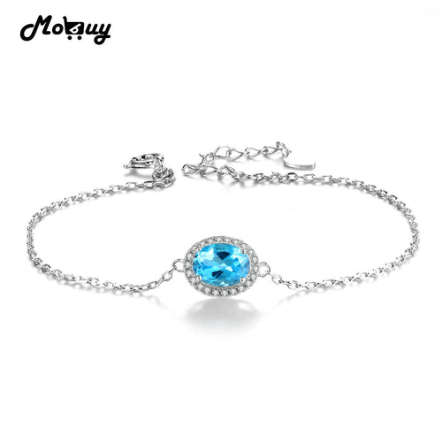 MBHI019 Braccialetti e braccialetti classici con topazio ovale in pietre preziose naturali, gioielli in argento sterling 925 con catena placcata oro bianco 