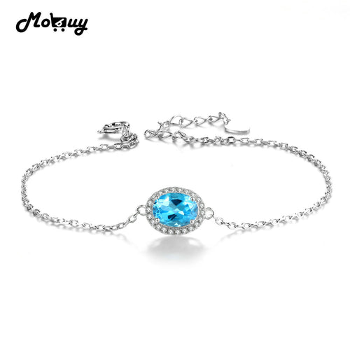 MBHI019 Classic Natural Gemstone Oval Topaz Bracelets&Bangles 925 Sterling-Silver Women Jewelry White Gold Plated Chain