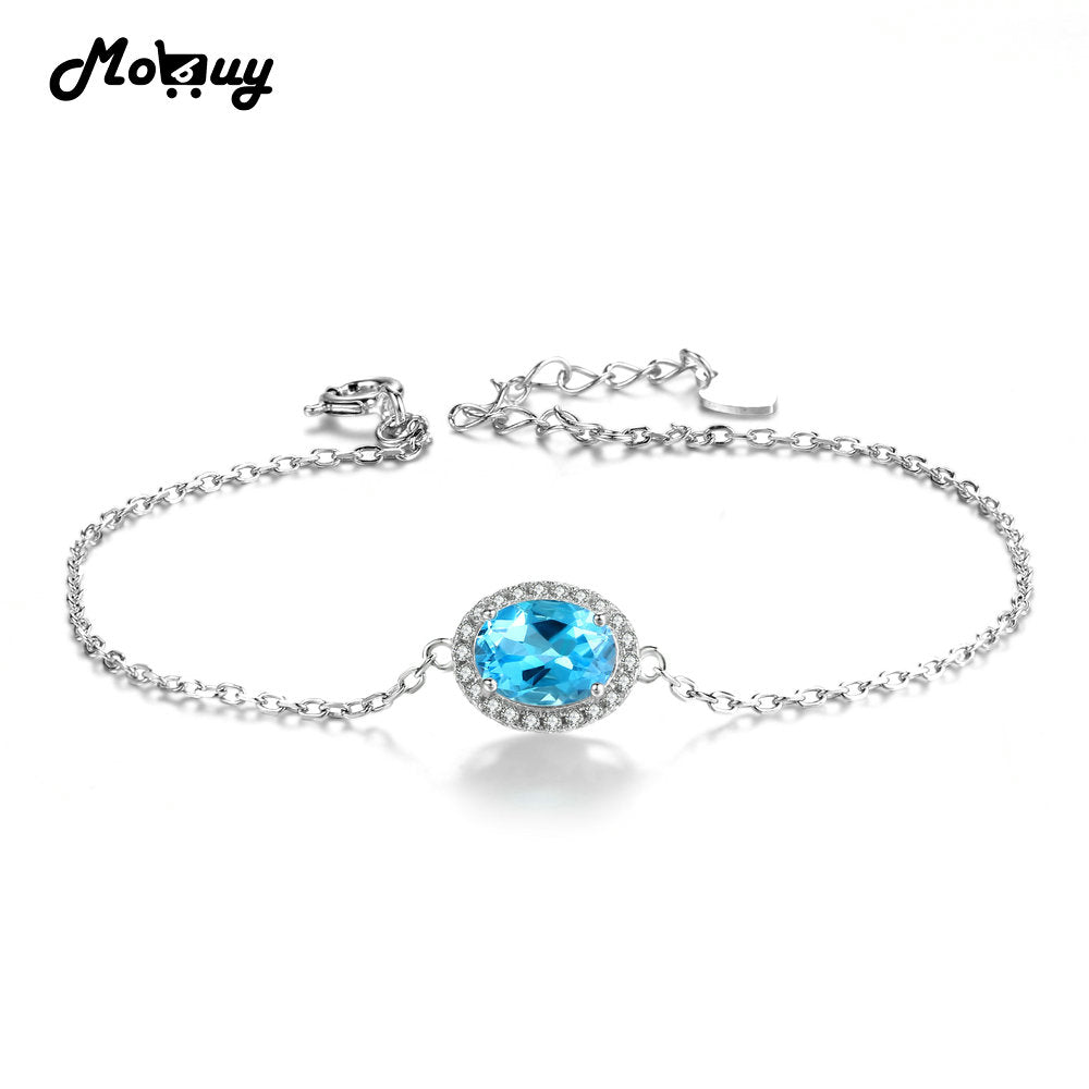 MBHI019 Braccialetti e braccialetti classici con topazio ovale in pietre preziose naturali, gioielli in argento sterling 925 con catena placcata oro bianco 