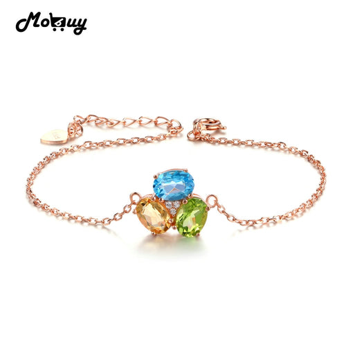 MBHI022 3 pz Pietra Preziosa Ovale Topazio Peridoto Citrino Bracciale a catena e braccialetto in argento sterling 925 placcato oro rosa Gioielleria raffinata 