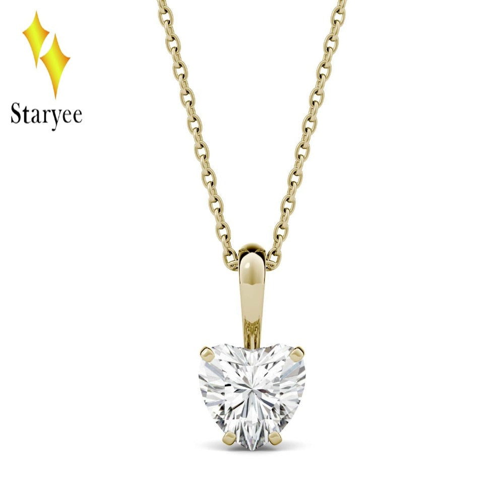 Moissanite Engagement Necklaces Certified Charles Colvard 1ct VS DEF Heart Real 18K Yellow Gold Diamond Fine Jewelry For Women