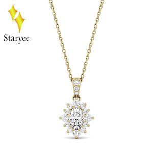 Moissanite Halo Chain Necklace Lab Diamond Pendant Neckalce Women Oval Cut 0.5Carat VVS DEF Real 18K Yellow Gold Charm Jewelry