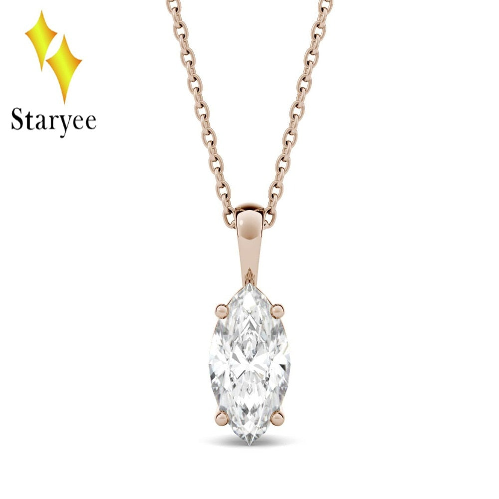 Moissanite Pendant 18K 750 Rose Gold 1.0ct 10*5mm Marquise Lab Grown Moissanite Diamond Pendant Necklace Chain For Women Jewelry