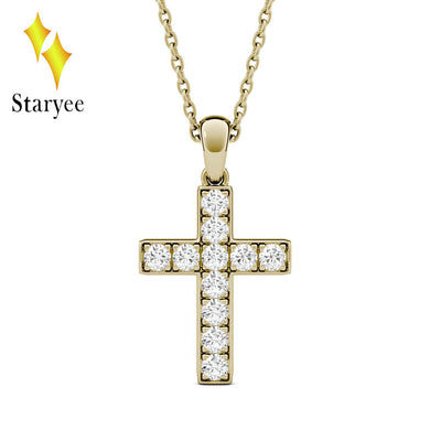 Moissanite Pendant 18K 750 Yellow Gold Round Brilliant Lab Grown Moissanite Diamond Pendant Necklace Chain For Women Jewelry