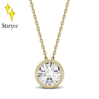 Moissanite Pendant 1ct Moissanite Bezel Set Solitaire Engagement Necklace Chain 18K Solid Yellow Gold Lab Diamond Wedding Band