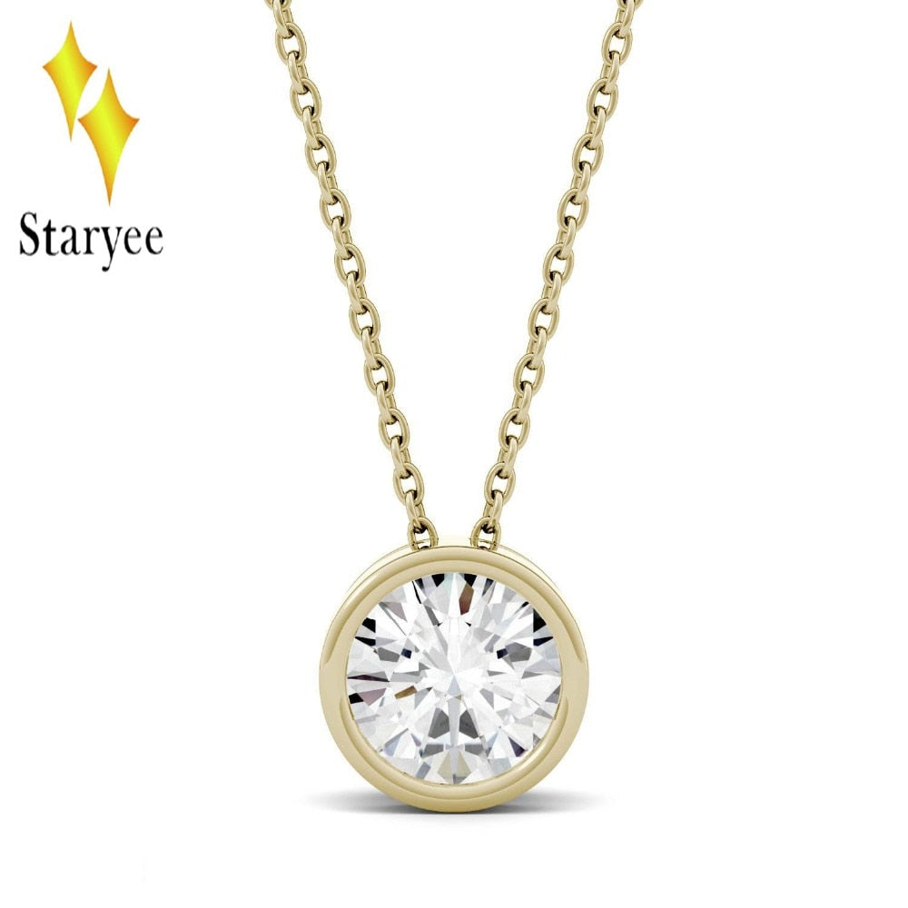 Moissanite Pendant 1ct Moissanite Bezel Set Solitaire Engagement Necklace Chain 18K Solid Yellow Gold Lab Diamond Wedding Band