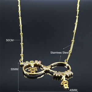 Mom Son Daughter Stainless Steel Zircon Copper Chain Necklace for Women Golod Color Statement Necklaces Jewelry bijoux N96S01