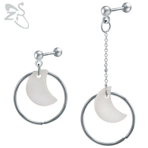 Moon Shape Drop Earrings Shell Asymmetric Surgical Steel Silver Long Pendant Earrings Ear Bijoux For Female Girls Romantic Gifts