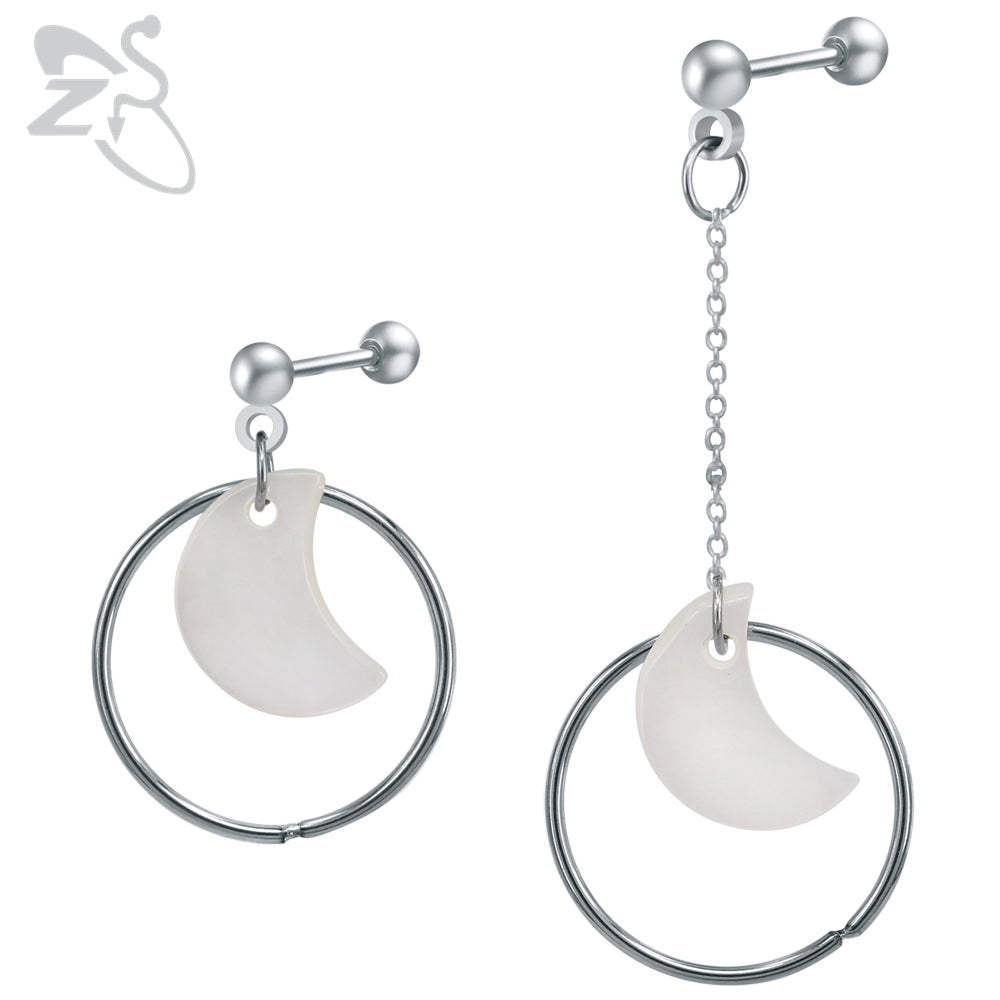 Moon Shape Drop Earrings Shell Asymmetric Surgical Steel Silver Long Pendant Earrings Ear Bijoux For Female Girls Romantic Gifts